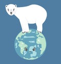 Cute cartoon character polar bear and planet earth global warming concept vector illustration Royalty Free Stock Photo