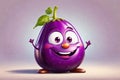 Cute cartoon character of purple eggplant with happy expression