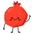 Cute cartoon character red pomegranate fruit.