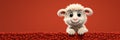 cute cartoon character sheep lamb on red isolated background with copy space