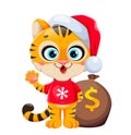 Cute cartoon character tiger in Santa