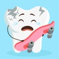 Cute cartoon character tooth broken