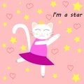 Cute cartoon character white cat ballerina. Vector illustration Royalty Free Stock Photo