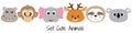 Cute cartoon characters animals monkey, hippo, zebra, elephant, bear, deer, sloth, koala, kawaii flat style. Royalty Free Stock Photo