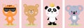 Cute cartoon characters animals panda, cat, bear, koala, kawaii flat style.