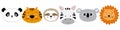 Cute cartoon characters animals panda, tiger, sloth, zebra, koala, lion kawaii flat style