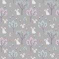 Cute cartoon characters of bunnies seamless pattern