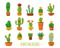 Cute cartoon characters cactus set, cacti with different emotions. A set of cute cacti with a happy face. Royalty Free Stock Photo