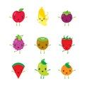 Cute Cartoon Characters Design Set Of Fruits