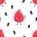 cute cartoon characters red drops of blood pattern. Seamless vector pattern on white background Royalty Free Stock Photo