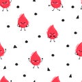 cute cartoon characters red drops of blood pattern. Seamless vector pattern on white background Royalty Free Stock Photo