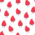 cute cartoon characters red drops of blood pattern. Seamless vector pattern on white background Royalty Free Stock Photo