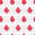 cute cartoon characters red drops of blood pattern. Seamless vector pattern on white background Royalty Free Stock Photo