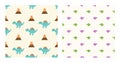 Cute Cartoon Characters Stegosaurus Dinosaurs With Seamless Pattern To Wallpaper Background, Posters, or Banner Template. Vector Royalty Free Stock Photo