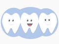 Cute cartoon characters teeths, happy, clean and smiling. Dental care in vector design. Friendly and childish