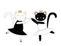 Cute cartoon characters. White and black ballerina cats. Swan Lake ballet. Vector illustration isolated Royalty Free Stock Photo