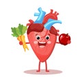 Cute cartoon cheerful character of healthy human heart. Human anatomy, medical concept. Illustration, icon Royalty Free Stock Photo