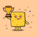 Cute Cartoon of cheese is holding golden trophy