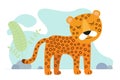 Cute cartoon cheetah. Drawing african baby wild guepard. Kind smiling jungle safari animal leopard. Vector creative