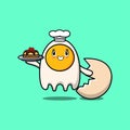 Cute Cartoon chef fried eggs serving cake on tray Royalty Free Stock Photo