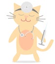 Cute cartoon cartoon cat doctor with stethoscope and syringe. funny ve Royalty Free Stock Photo