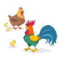 Cute cartoon chicken family. Rooster. hen and little chicken. Farm animals set. Vecttor illustration Royalty Free Stock Photo