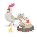 Cute cartoon chicken family. Rooster. hen and little chicken. Farm animals set. Vecttor illustration Royalty Free Stock Photo