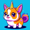 Cute cartoon chihuahua dog with unicorn horn. Vector illustration. generative AI Royalty Free Stock Photo