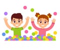 Cute cartoon children in ball pit Royalty Free Stock Photo