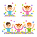 Cute cartoon children in ball pit Royalty Free Stock Photo