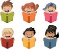 Cute cartoon children reading books. Royalty Free Stock Photo