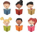 Cute cartoon children reading books Royalty Free Stock Photo