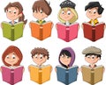 Cute cartoon children reading books. Royalty Free Stock Photo