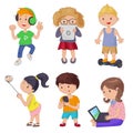 Cute cartoon children, smart device Royalty Free Stock Photo