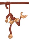 Cute cartoon chimpanzee monkey hang down the tree