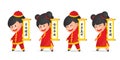 Cute cartoon Chinese New Year boy and girl holding the chinese scroll in flat vector illustration. Royalty Free Stock Photo