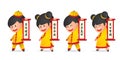 Cute cartoon Chinese New Year boy and girl holding the chinese scroll in flat vector illustration. Royalty Free Stock Photo