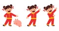 Cute cartoon Chinese New Year girl having fun with Pig