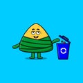 Cute cartoon chinese rice dumpling throwing trash Royalty Free Stock Photo