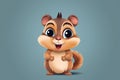 Cute cartoon chipmunk on blue background. Vector illustration.