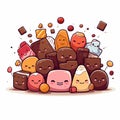 Cute cartoon chocolate candies. Colorful illustration of sweet food