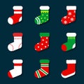 Cute cartoon Christmas socks icon set,Vector and Illustration Royalty Free Stock Photo