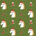 Cute cartoon christmas unicorn with santa claus hat seamless vector pattern background illustration with holidays elements Royalty Free Stock Photo