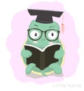 Cute cartoon clever little turtle reading book. Hand drawn style Royalty Free Stock Photo