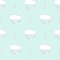 Cute cartoon clouds drops hearts romantic and lovely seamless pattern background illustration