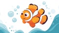 Cute Orange Clownfish Swimming Underwater with Bubbles, Cartoon Style Royalty Free Stock Photo