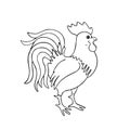 Cute cartoon cock for coloring page or book. Black and white outline illustration of animal character