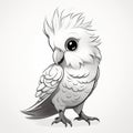 Cute Cartoon Cockatoo: Monochromatic Study With Anime-inspired Design