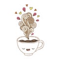 Cute cartoon coffee cup with doodle steam