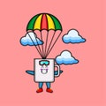 Cute cartoon Coffee cup skydiving with parachute Royalty Free Stock Photo